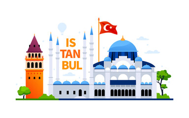 Sights of Istanbul - modern colored vector illustration