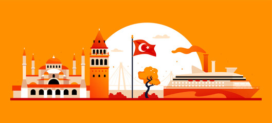 Port in Turkey - modern colored vector illustration