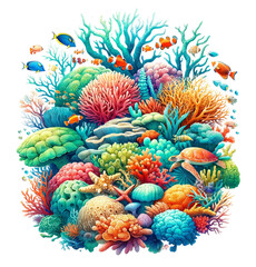 Fototapeta na wymiar Underwater Tapestry: Isolated Watercolor of the Great Barrier Reef