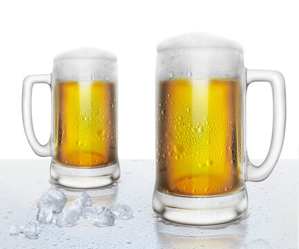 Beer glass and ice cubes. transparent background