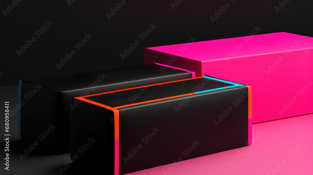 Canvas Prints Neon boxes on black background, AI