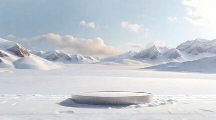 Crystal ice podium for product display on the background scene snow winter landscape.