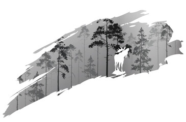a fragment of the background with a forest and a elk for your design. Vector illustration	 - 680958862
