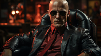 Fototapeta premium Bald man wearing black sunglasses.