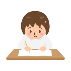 Student girl studying or taking exam vector illustration. Do homework. Students go to school. Back to school. Used for educational images.