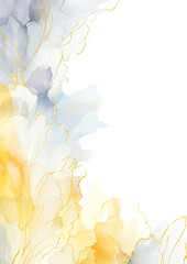 a painting of yellow and blue flowers on a white background. Abstract Silver Foliage background. VIP