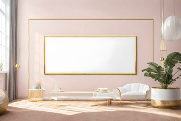 Blank horizontal decorative art transparent frame mock-up nursery interior, modern nursery interior background