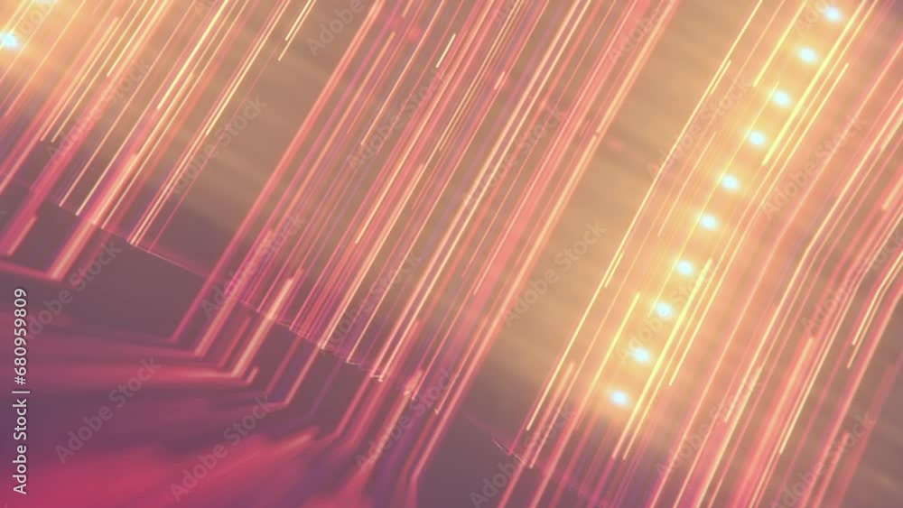 Aufkleber Abstract modern background with group of moving orange lasers. Digital art. Pink volumetric lighting. Digital seamless loop animation. 3d rendering. HD resolution