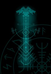 Wikinger Hintergrund mit Runen, Zeichen und Wikingerkompass - Mystisch