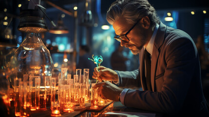  Man working in laboratory.