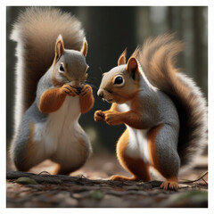 A pair of squirrels living in the wild , generative ai