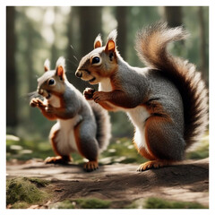 A pair of squirrels living in the wild ,
 generative ai