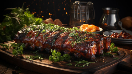 Grilled barbeque pork ribs.