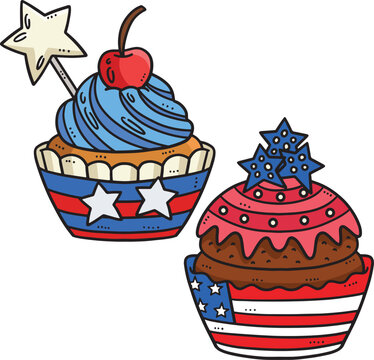 Patriotic Cupcakes Cartoon Colored Clipart 