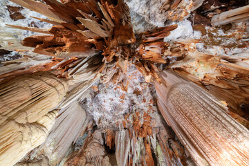 Stalactites of Cerro del Aguila Cave, Avila in Spain