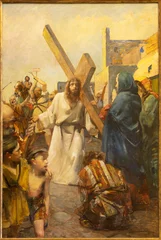  TREVISO, ITALY - NOVEMBER 8, 2023: The painting  Jesus meet his mother Mary as part of Cross way stations in the church La Cattedrale di San Pietro Apostolo by Alessandro Pomi (1947). © Renáta Sedmáková