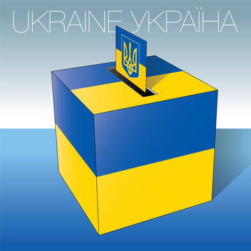 Ukraine, ballot box, flags and symbols, vector illustration