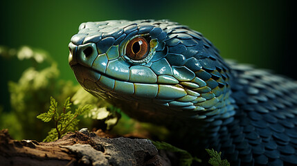 Fototapeta premium Portrait of blue snake.