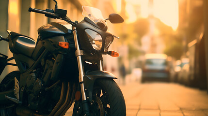 Motorcycle on blur street background - obrazy, fototapety, plakaty