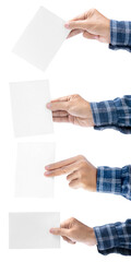 Set of human hand holding ballot paper for election vote