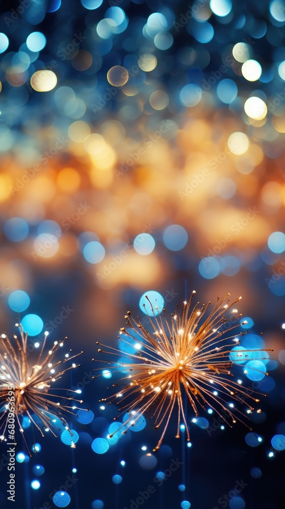 Poster fireworks close up with hazy lights. generative ai.