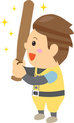 野球をする笑顔の子どものイラスト