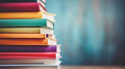 A stack of books with a blue background, AI