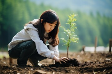 木を植える女性イメージ03 - obrazy, fototapety, plakaty