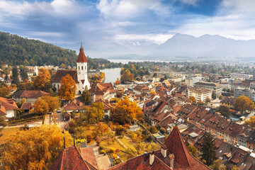 Thun, Switzerland Cityscape in Autumn - obrazy, fototapety, plakaty