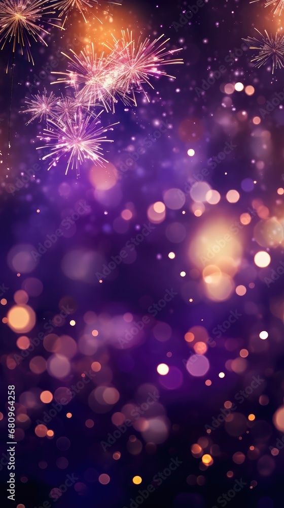 Poster verde with deep purple boomerangs and bokeh. generative ai.