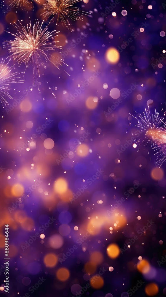 Poster verde with deep purple boomerangs and bokeh. generative ai.