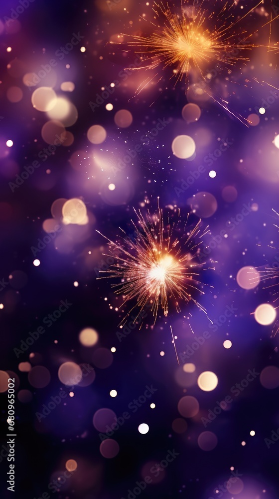 Poster verde with deep purple boomerangs and bokeh. generative ai.