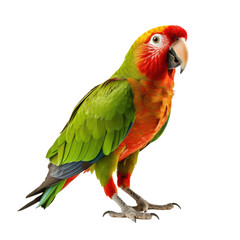 Tropical parrot with bright feathers on transparent white