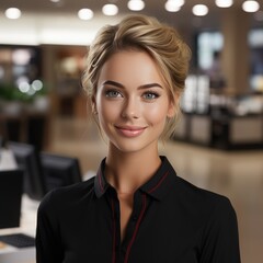 Lovely saleswoman with a big smile. Generative Ai.