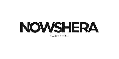Nowshera in the Pakistan emblem. The design features a geometric style, vector illustration with bold typography in a modern font. The graphic slogan lettering.