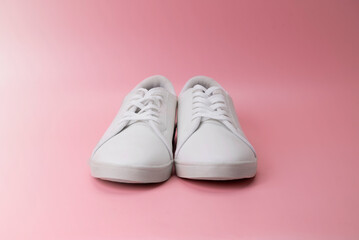 Closeup view of clean white sneakers