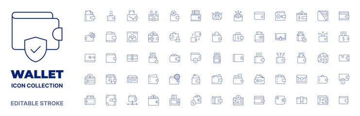 Wallet icon collection. Thin line icon. Editable stroke. Editable stroke. Wallet icons for web and mobile app.