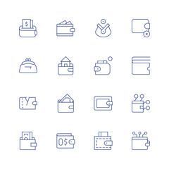 Wallet line icon set on transparent background with editable stroke. Containing purse, wallet, no money, wallet passes app, digital wallet, ewallet.
