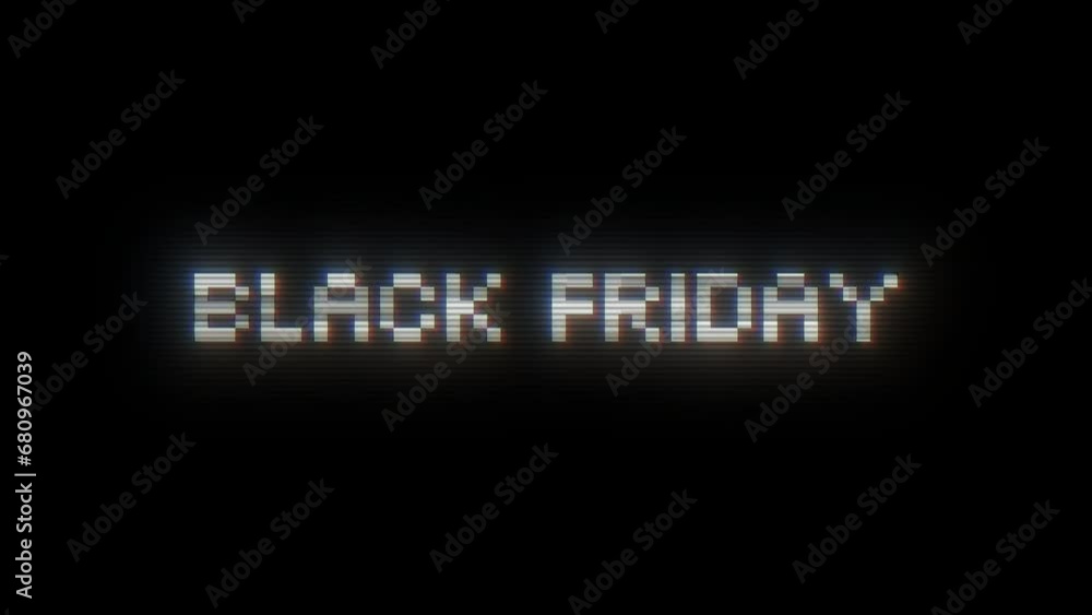 Poster black friday pixel banner with glitch effect. web 8 bit banner for black friday sales with distortio