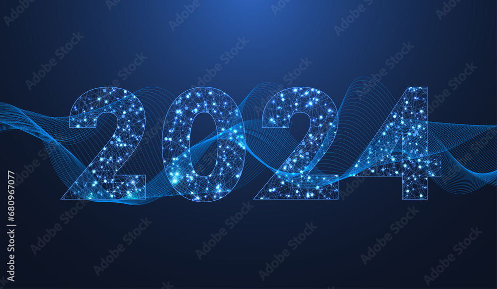 Leinwandbilder modern futuristic technology template banner or cover for merry christmas and happy new year 2024 wi
