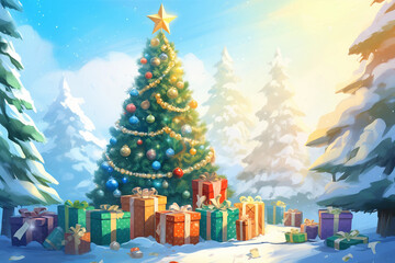 christmas tree with presents christmas, tree, holiday, gift, christmas tree, decoration, star, winter, xmas, celebration, 