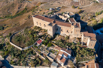 Fototapeta na wymiar Aerial view of impressive Norman castle and surrounding countryside. Caccamo, Sicily, Italy.