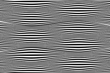 Monochrome wavy line background. Optical (Op Art) illusion of waves of black and white lines.