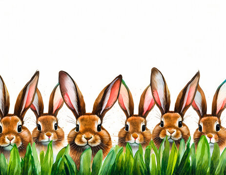 Easter bunnies at the bottom of the picture as a border, illustration