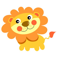 vector illustration of a cartoon lion, cute, beautiful lion, hand drawn on a white background