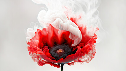 Czerwony kwiat maku, dym abstrakcja. Color explosion - obrazy, fototapety, plakaty
