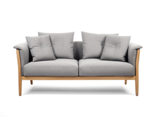 Gray sofa isolated on transparent or white background, png
