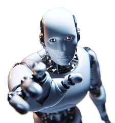 Humanoid Robot Android Hand Reaching at the Camera Transparent Background Robot looking up