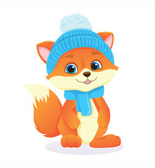 cute little fox in a hat and scarf smiling red furry