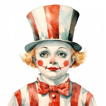 recommend clip art: watercolor illustration vintage portrait of a circus clown on a white background